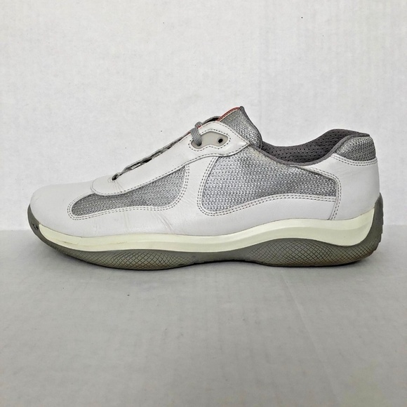 white and silver prada sneakers
